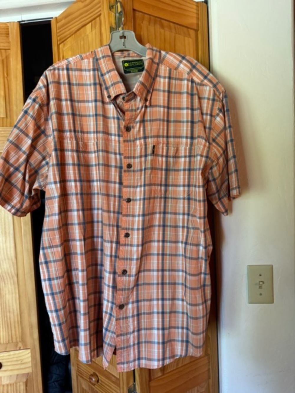 GH Bass orange plaid short sleeve button down XXL